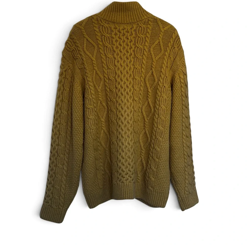 Mens Cable  Knit Cardigan Tan Brown Golden Yellow Shawl Collar Sweater XL Preppy
